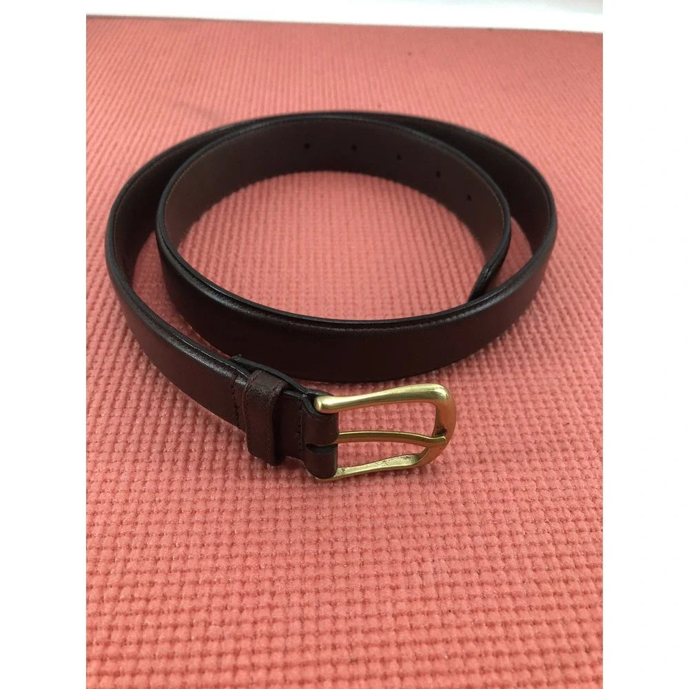 Liberty of London dress belt men's 34‎ brown full grain glazed cowhide brass